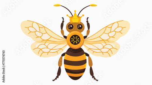 Cartoon queen bee isolated on white background Flat vector