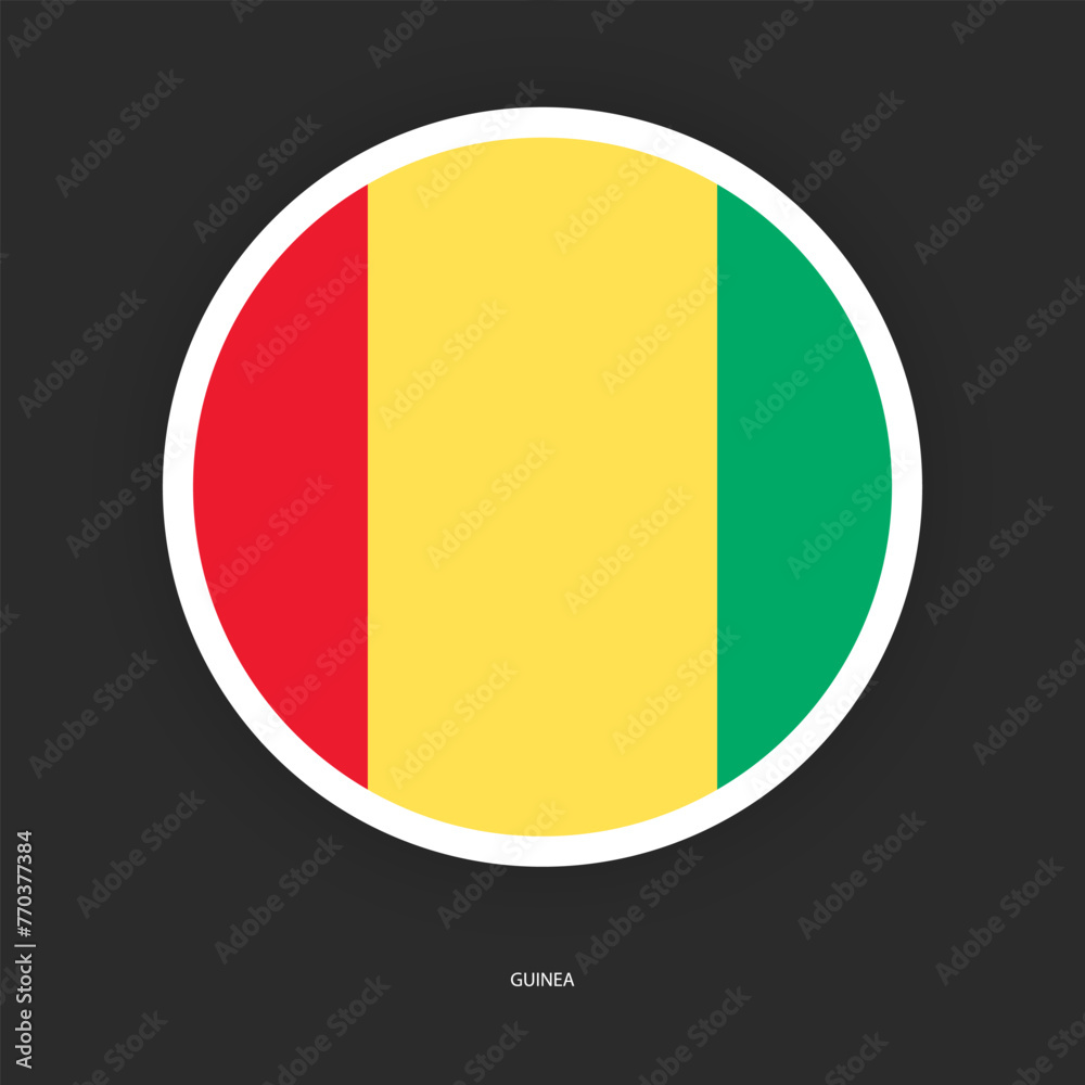 Fototapeta premium Guinea circle flag icon with white border isolated on dark grey background.