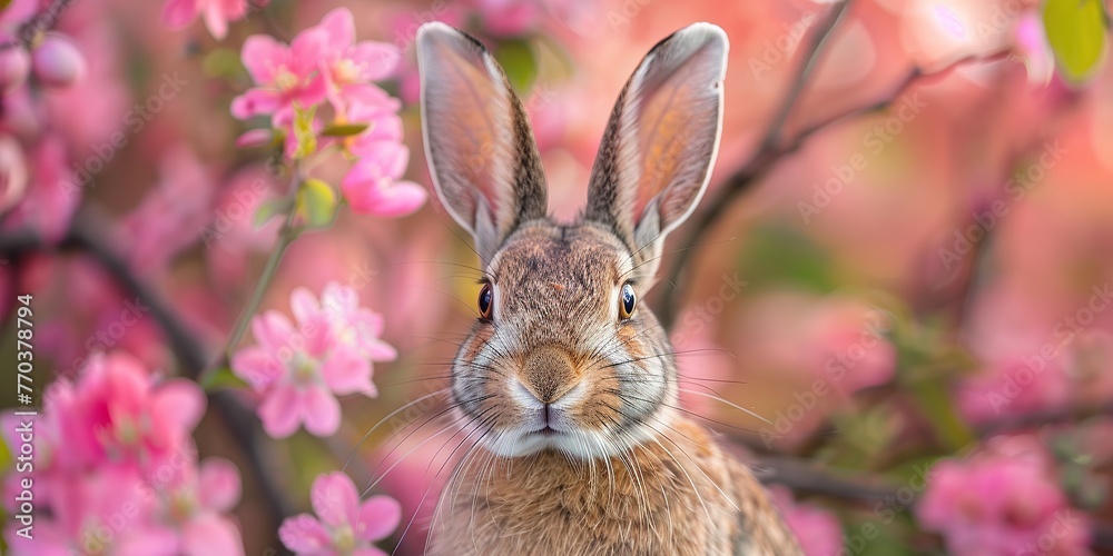 Obraz premium Rabbit Amidst Pink Blossoms