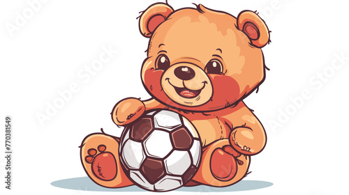 Color of a cartoon teddy bear with soccer ball  Flat