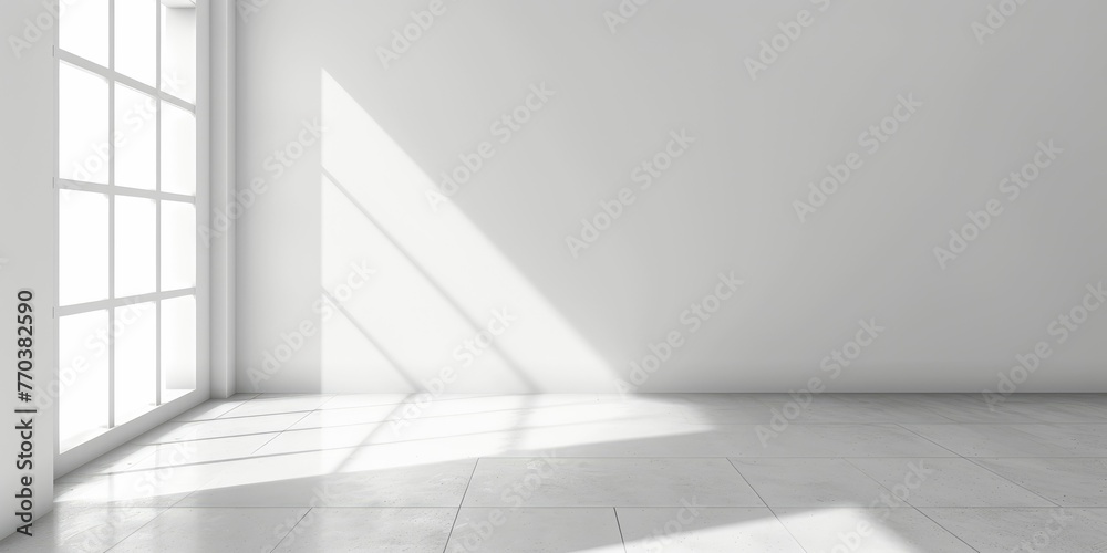 Abstract white studio background for product presentation. Empty room with shadows of window