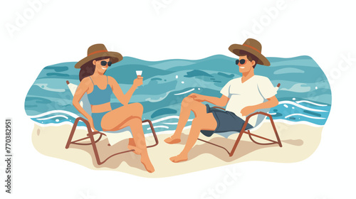 Couple in the beach summer vacations Flat vector isolated © Megan