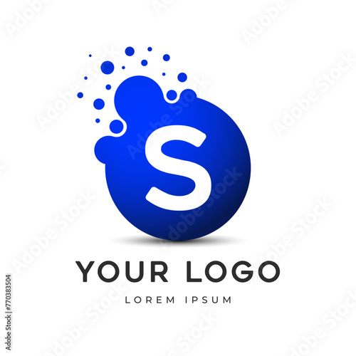Letter S Logo with dots, Lettering  unit with round digital pixels circles mnemonic. Alphabet S Letter Design vector graphic. single letter symbol, icon - editable vector logo