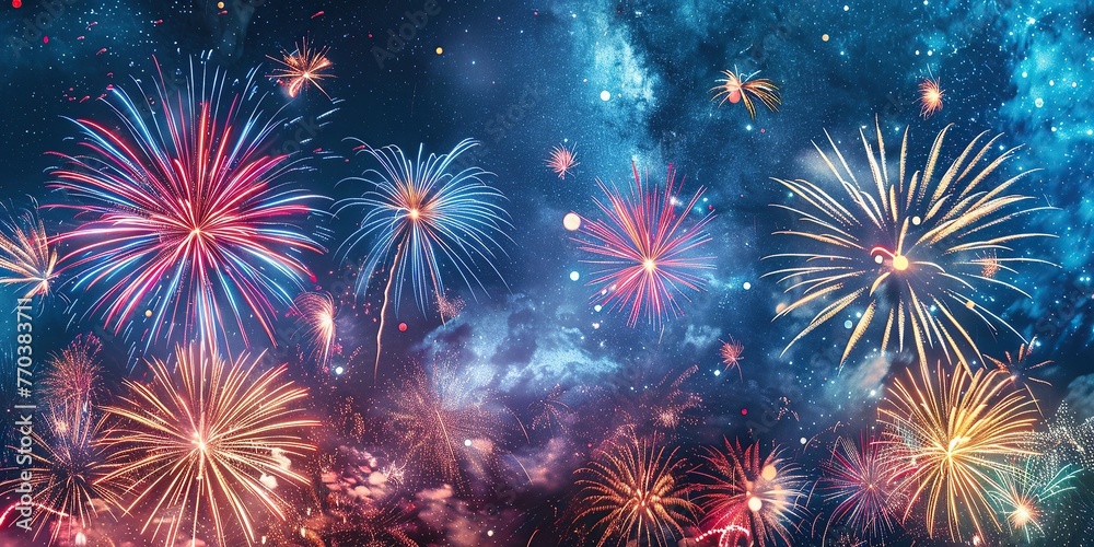 Naklejka premium A Dazzling Fireworks Display Lighting Up the Night