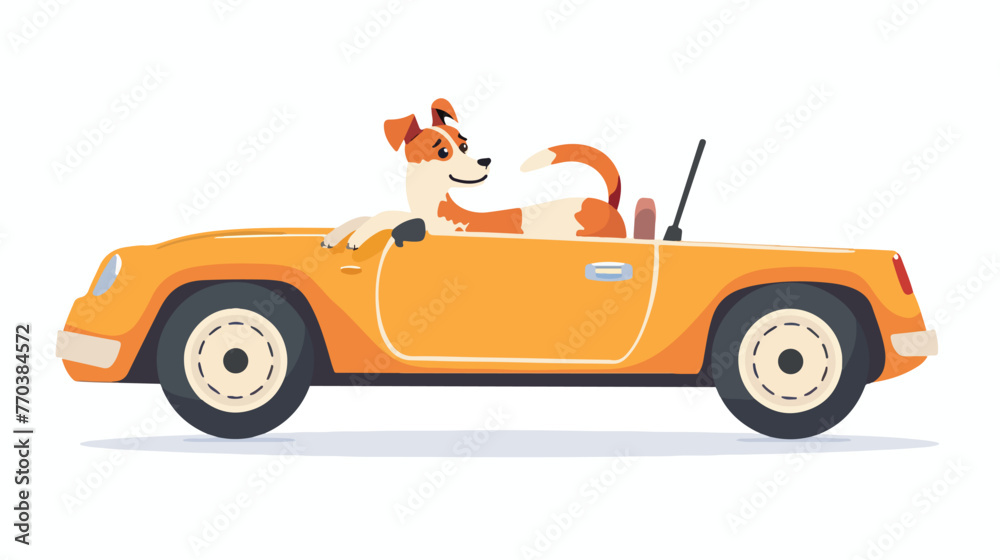Cute Dog is sitting in a car Flat vector isolated on