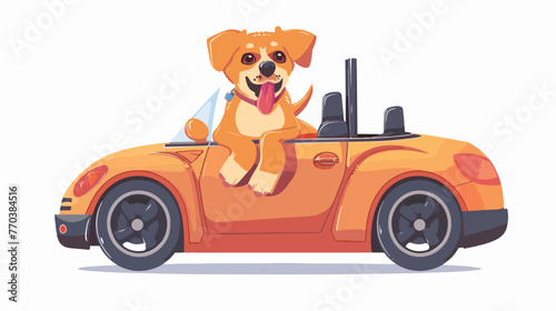 Cute Dog is sitting in a car Flat vector isolated on