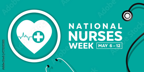 National Nurses Week. Heart and stestoscope. Great for cards  banners  posters  social media and more. Green background.  
