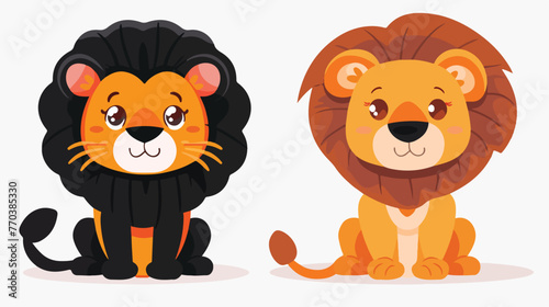 Fototapeta Naklejka Na Ścianę i Meble -  Cute Lion baby Cat breed face cartoon flat icon design