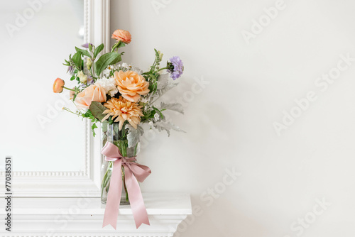Colourful Pastel Floral Bouquet Arrangement in a Clear Vase