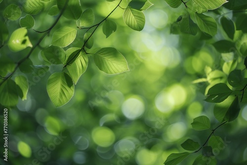 Green leaves background in sunny day with bokeh and sun light