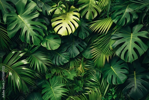 Tropical leaves background,  Top view of green leaves background