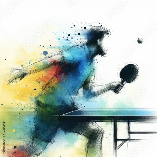 Table tennis player in watercolor paint illustration with Generative AI. photo