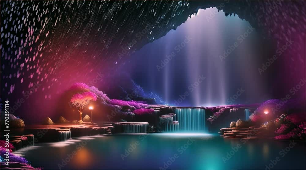 custom made wallpaper toronto digitalA fantasy nighttime fountain in a cave filled with colorful gems.