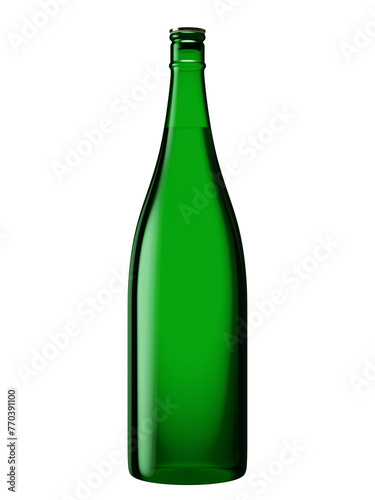 Foto 日本酒 緑色の一升瓶 ラベル無し モックアップ 切り抜き 3Dレンダリング　リアル　緑