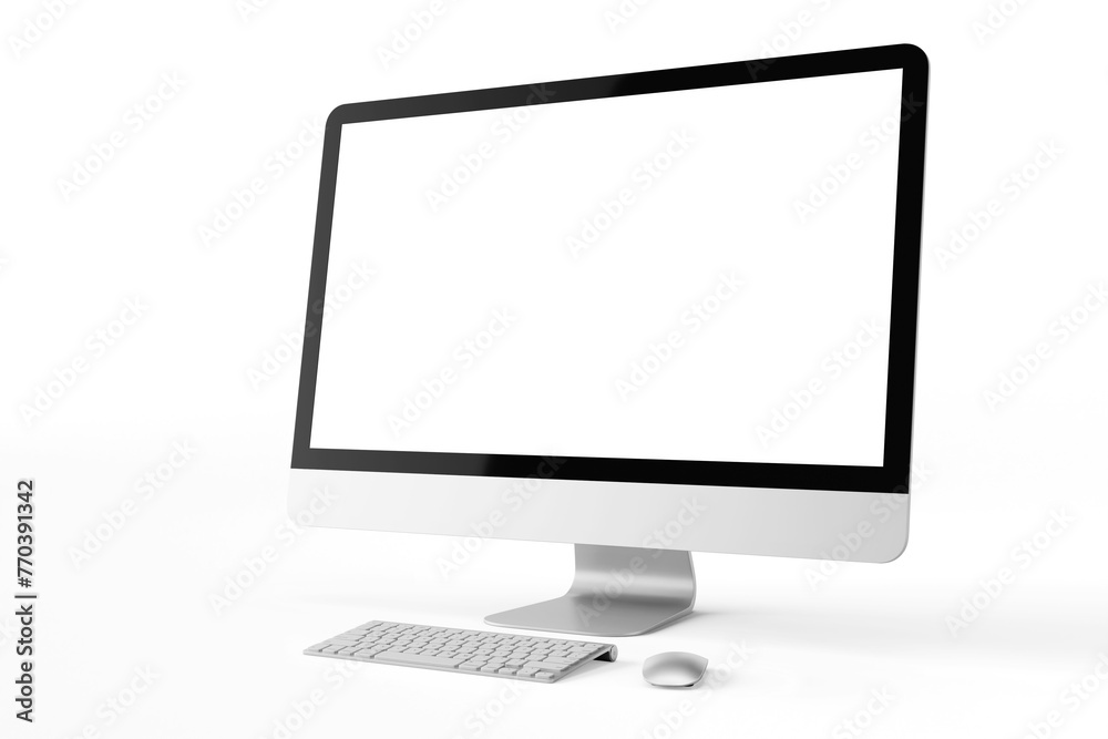 one modern tech blank lcd responsive monitor screen display desktop computer device realistic mockup template with keyboard and mouse 3d render illustration isolated perspective view one modern tech blank lcd responsive monitor screen display desktop computer device realistic mockup template with keyboard and mouse 3d render illustration isolated perspective view