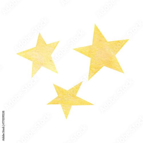 Watercolor illustration of cute yellow cartoon stars. For decorating cards and invitations