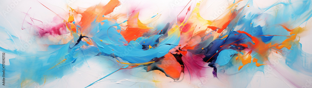 Abstract expressionist painting with vibrant splashes and dynamic brush strokes.