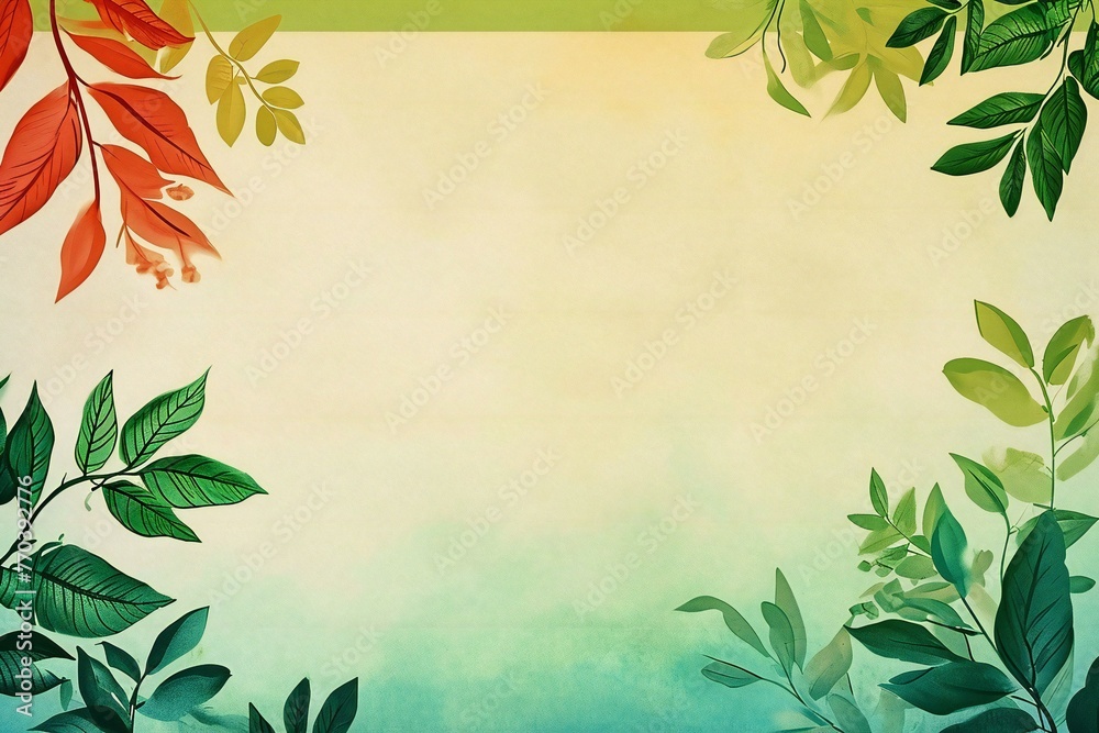 Watercolor leaves on grunge paper background with space for text