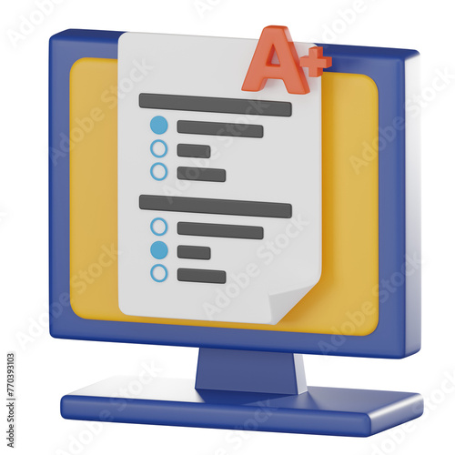 Digital Exam Result 3D Icon for Educational Success. 3D render