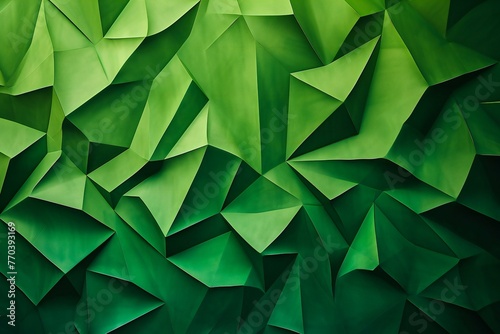 Abstract background of green polygonal origami paper