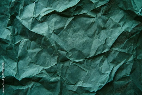 Green crumpled paper background, Texture of crumpled paper