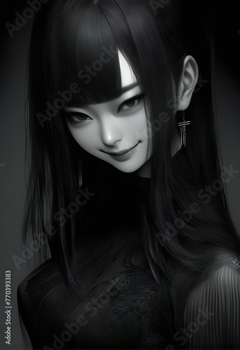 Illustration of a beautiful gothic girl with a cross