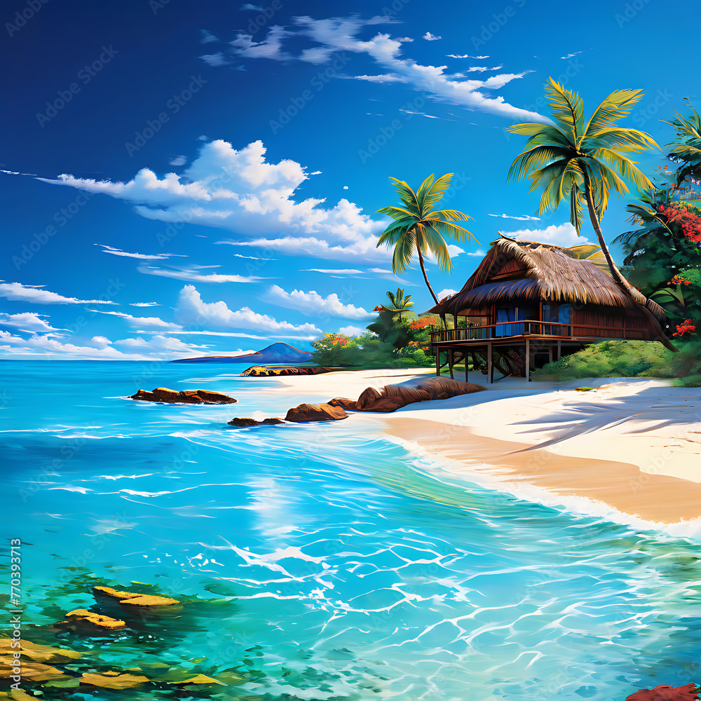 Naklejka premium beach with palm trees and sky