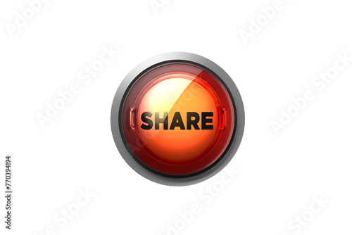 Push button with the word share isolated on white. Share button template