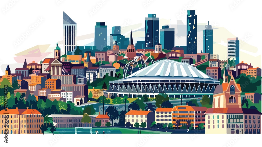 Panoramic view of Stade design Lyon during UEFA EURO 2016 - obrazy, fototapety, plakaty 