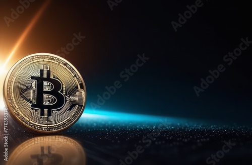 Trading, chart, bitcoin, money, rich. Close-up bitcoin coin with flying coins. Bitcoin Crypto currency Gold BTC Bit Coin close up of Bitcoin coins isolated. Blockchain technology, bitcoin mining