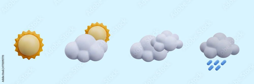 Set of day synoptic icons in realistic style. Sunny and cloudy weather