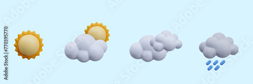 Set of day synoptic icons in realistic style. Sunny and cloudy weather