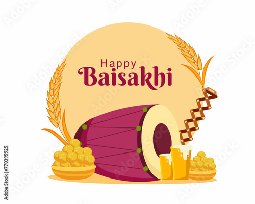 punjabi festival of happy baisakhi celebration greeting card and background