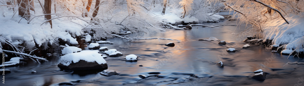 Gossamer thin ice patterns on a still winter stream. Gossamer thin ice patterns on a still winter stream.