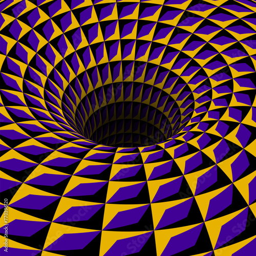 Patterned hole with optical illusion effect. The hole appears to be rotating. Good for eye-catching poster background design.