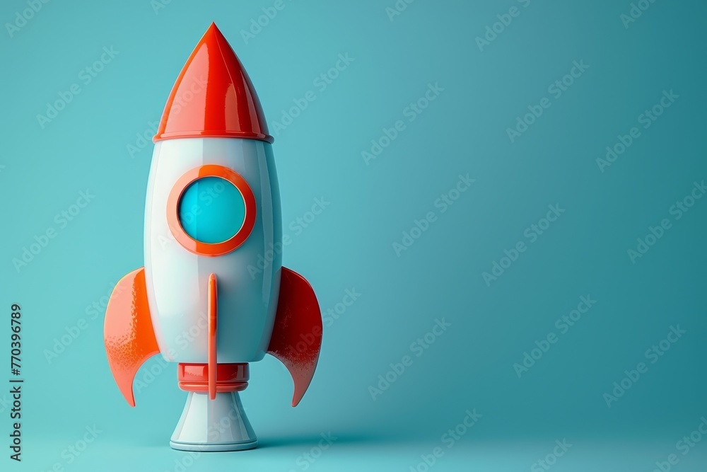 A red and white rocket is standing on a background A red and white rocket is standing on a background