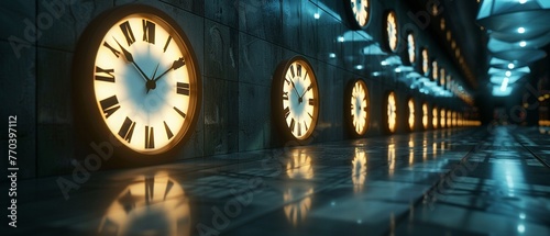 The passage of time visualized as a series of overlapping shadows and light, 3D render