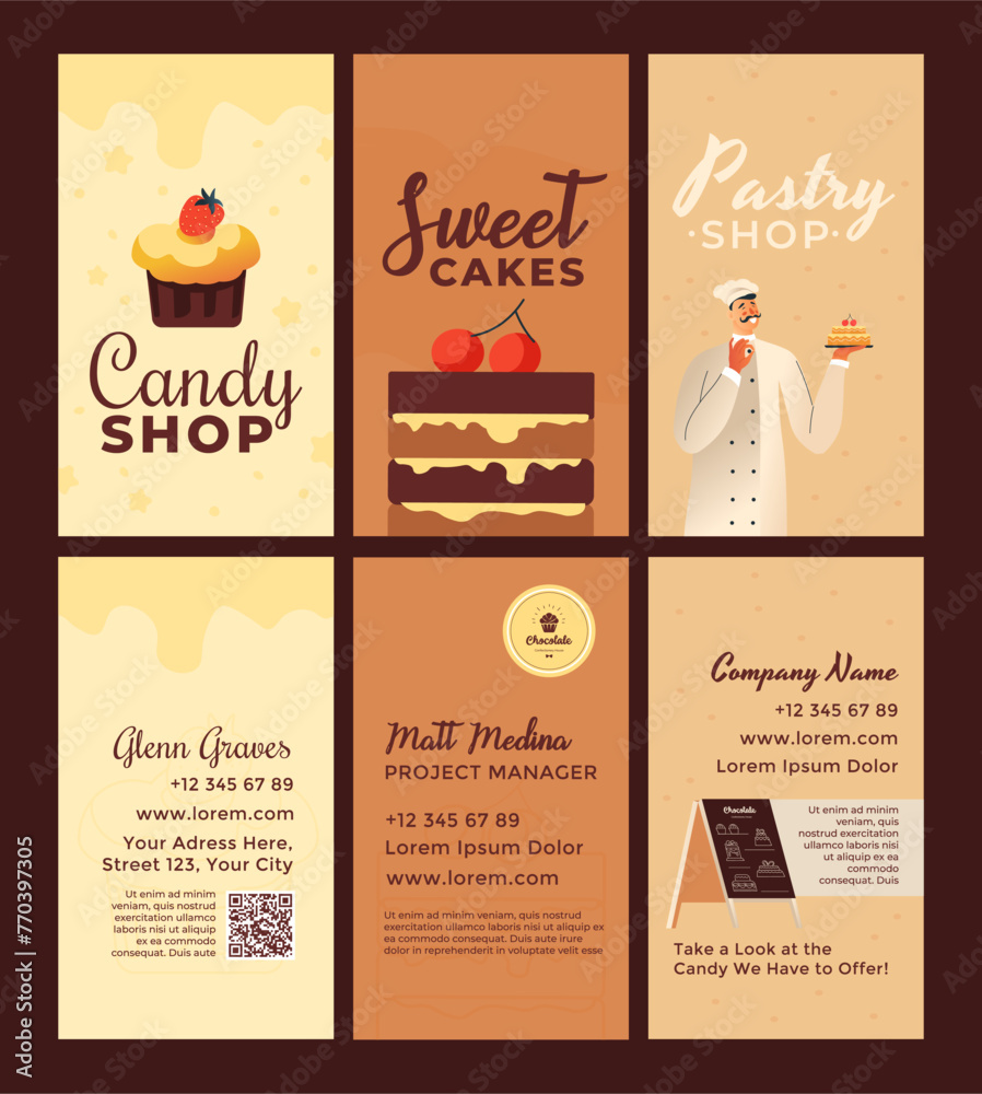 Vertical business card set for candy shop promo