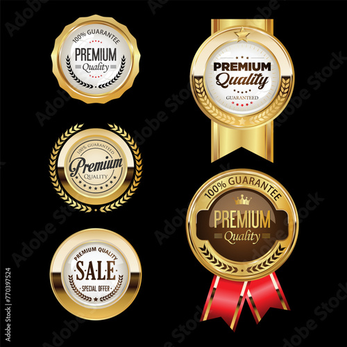 Golden premium quality badges and labels collection