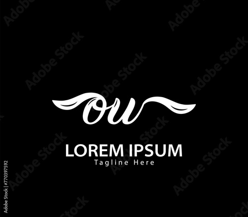 Initial handwriting letter OU logo design. OU logo design. OU logo design vector template in black background.