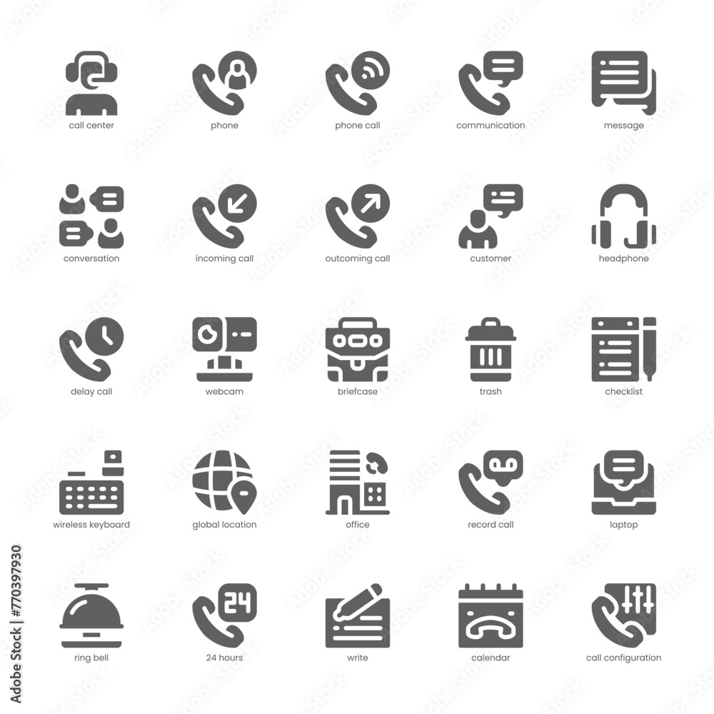 Call Center icon pack for your website, mobile, presentation, and logo design. Call Center icon glyph design. Vector graphics illustration and editable stroke.