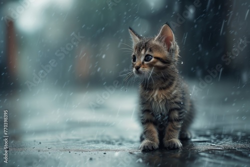 Kitten in the rain
