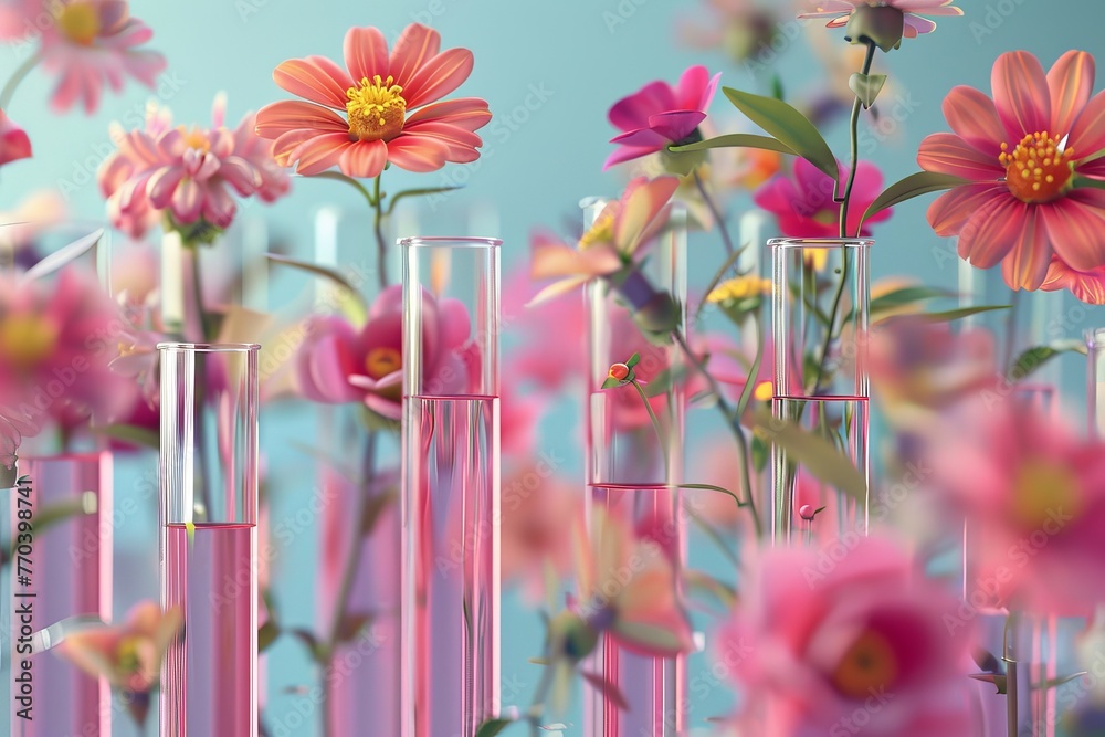 Obraz premium A row of vases filled with different colored flowers