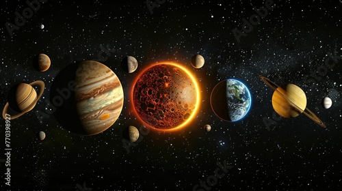 Solar system planets aligned, a celestial marvel, expansive universe 