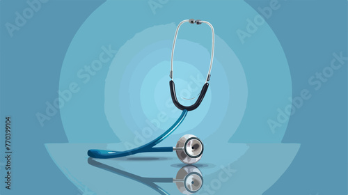 Stethoscope on blue reflective background Flat vector