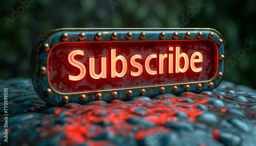Word Subscribe, Red Label Button. Isolated 3D Banner