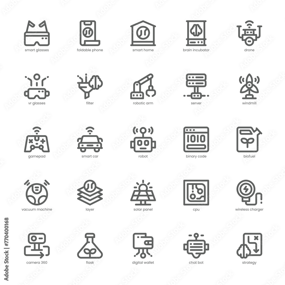 Artificial Intelligence icon pack for your website, mobile, presentation, and logo design. Artificial Intelligence icon outline design. Vector graphics illustration and editable stroke.
