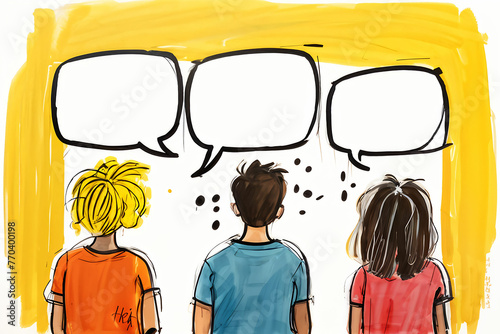 children with speech bubbles