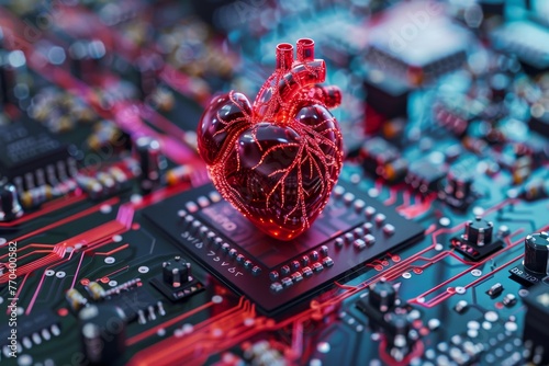 A heart is placed on top of a computer chip photo