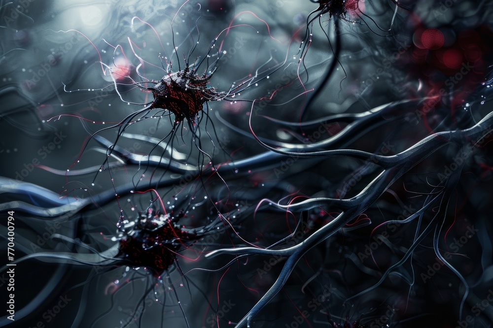 Poster A poignant image depicting Brain cell death, with fading neural ...